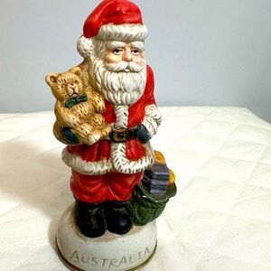 Vintage Christmas Eve Porcelain Santa With Teddy Bear And Gifts Australia
